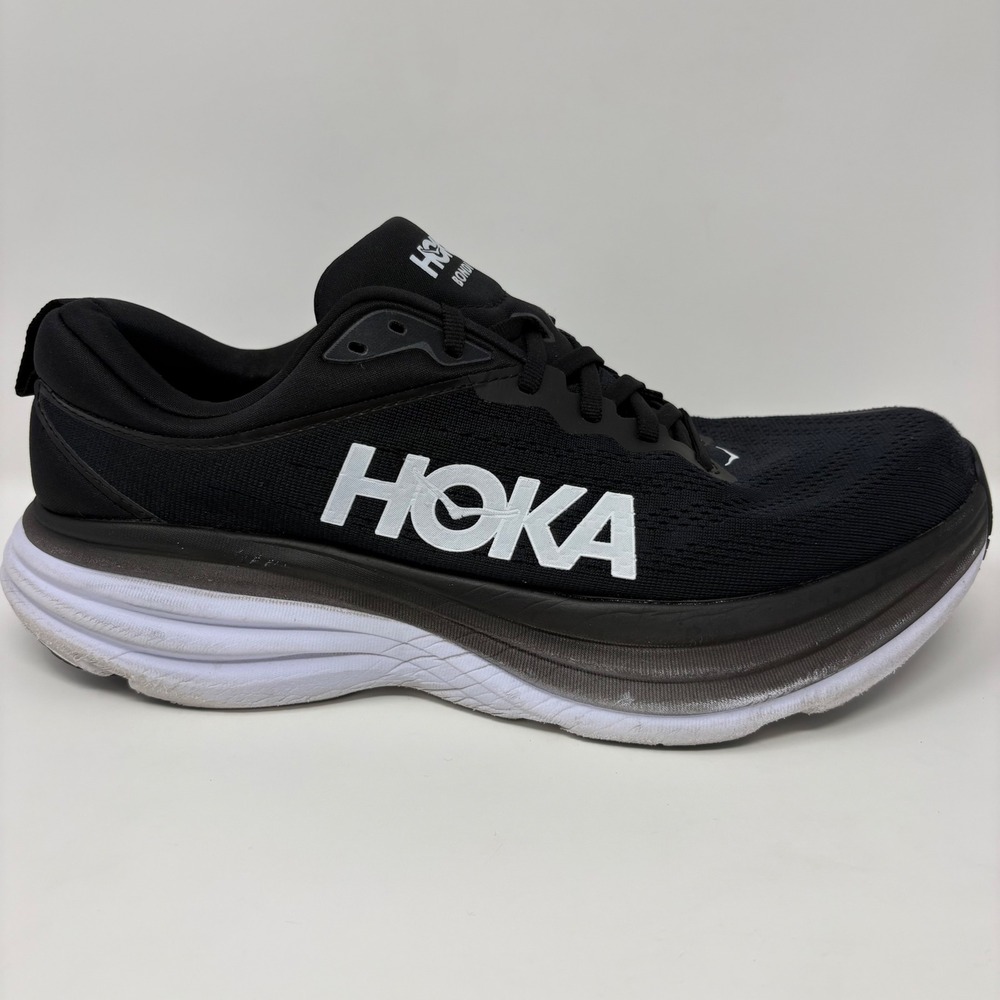 Hoka Bondi 8 Mens Size 11 Black White Running Shoes (1123202 BWHT)
